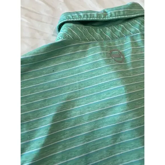 VINEYARD VINES LG Set of 2- Performance Polo Shirts Mens Blue Green Stripe Whale - Picture 7 of 15